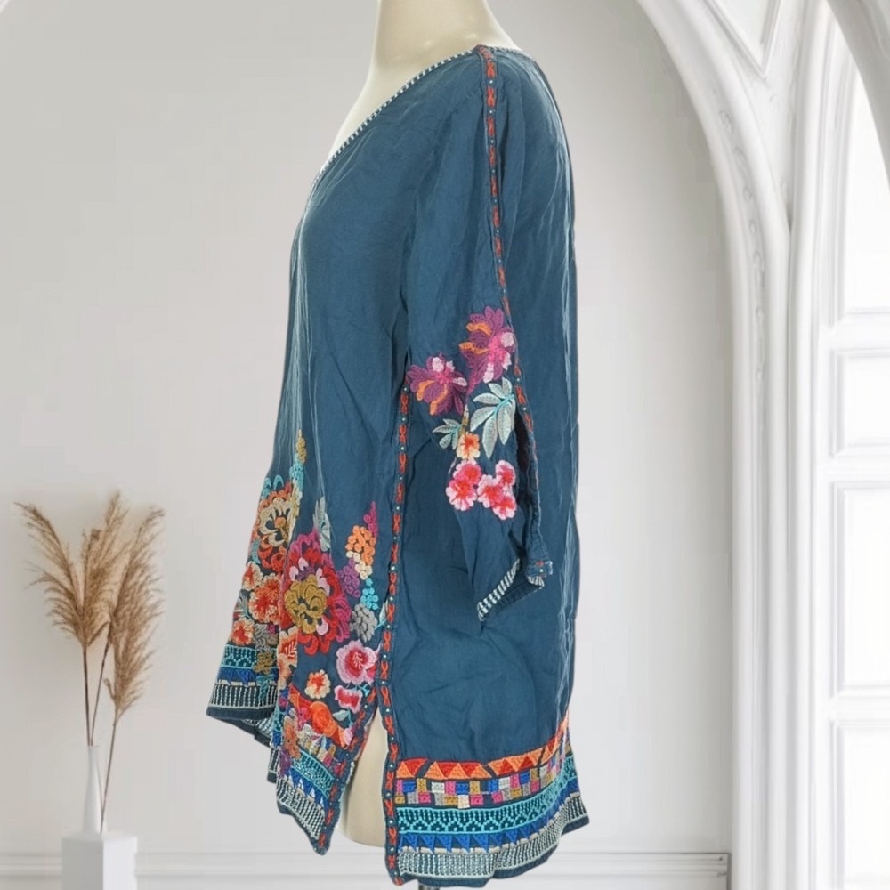 Johnny Was Large‎ Araxi Floral Embroidered Boho 3/4 Sleeve Tunic Top Women's XS - Picture 5 of 7